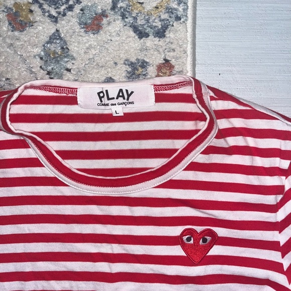 Commes Des Garcons Play Women's Big Red Heart Striped Red/White Size L - Picture 7 of 8
